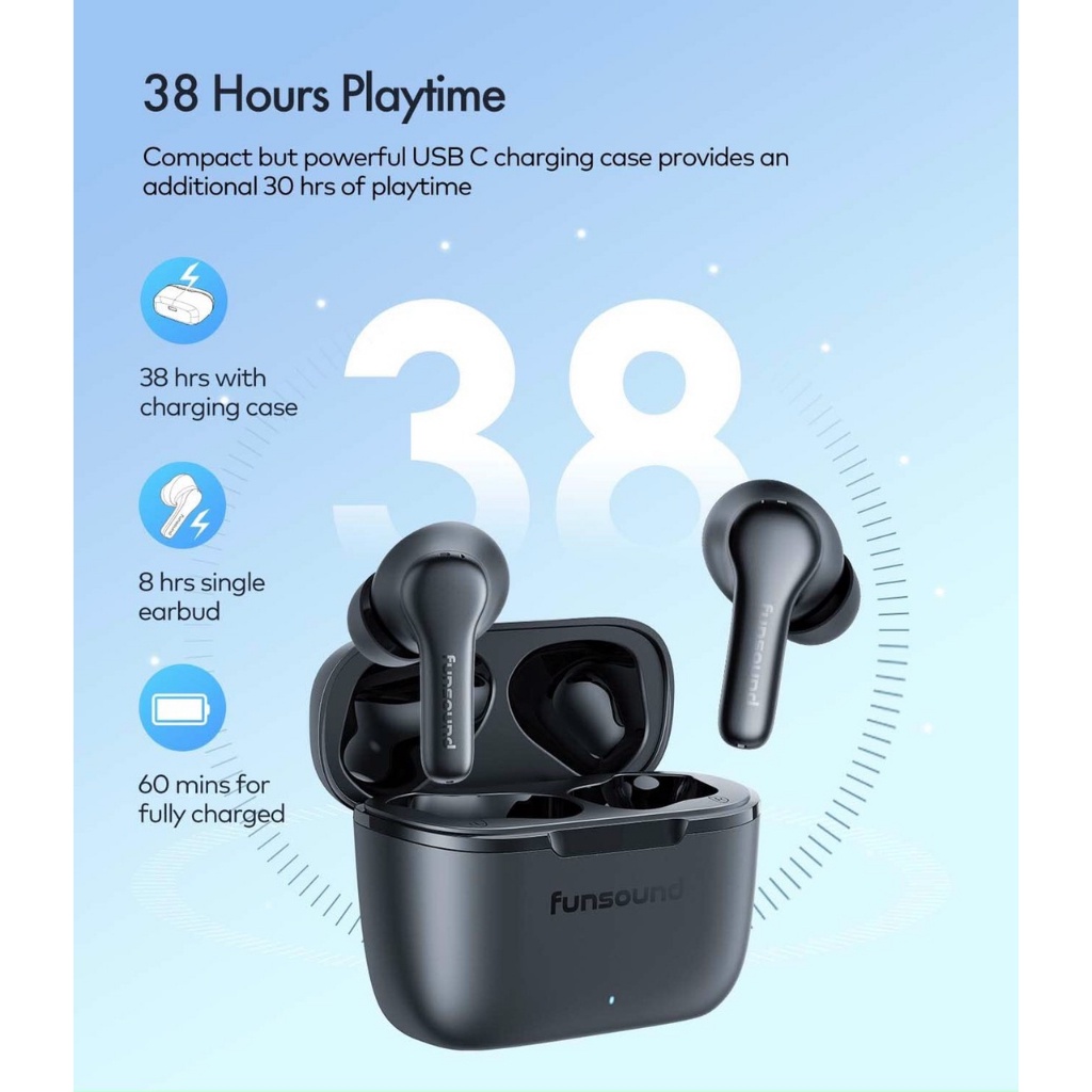 Tai Nghe Bluetooth FUNSOUND - Khử tiếng ồn với 4 micrô ENC - Kháng Nước IPX7
