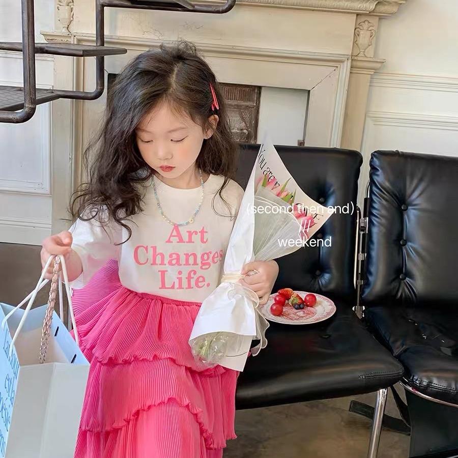 Set áo cotton kèm chân váy dập ly