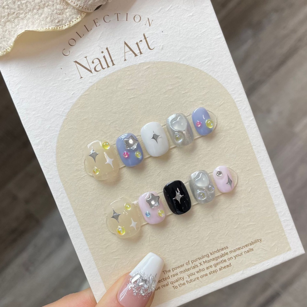 Wakeywakeyxx Handmade Nail XINGX Ice Cream Fresh Cream Blue Jump Color Nail Sticker Press-on Nail