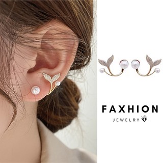 Faxhion Thanh Lịch Pha Lê Cá Đuôi Bông Tai Ngọc Trai Vàng Bông Tai Nữ Trang Sức Phụ Kiện