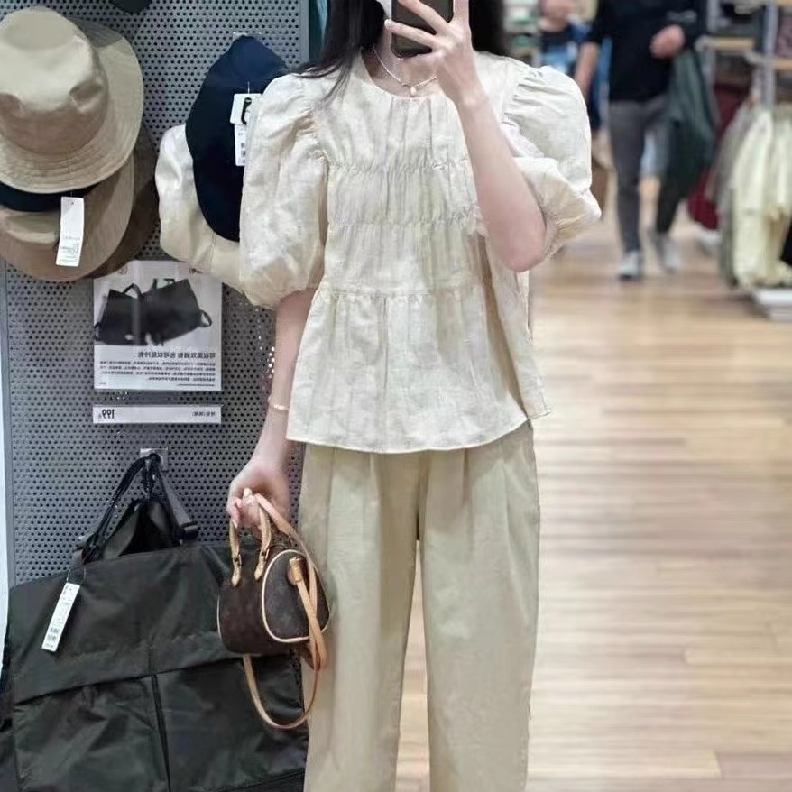 Áo Kiểu Tay Phồng Cổ Tròn Thời Trang Mùa Hè Pháp Cho Nữ