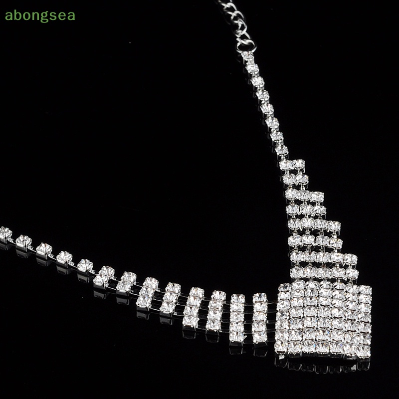 Bộ Vòng cổ + Bông Tai Mạ Bạc Đính Pha Lê Thời Trang Cho Nữ