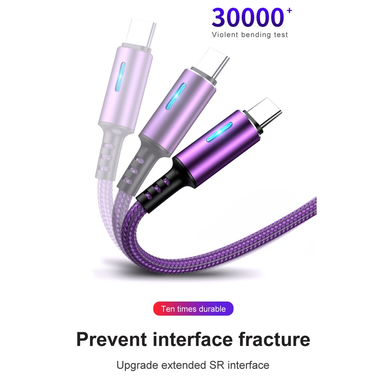Cáp Sạc Nhanh 3A USB Type C 5A Có Đèn LED Báo Hiệu Cho iPhone Huawei Realme