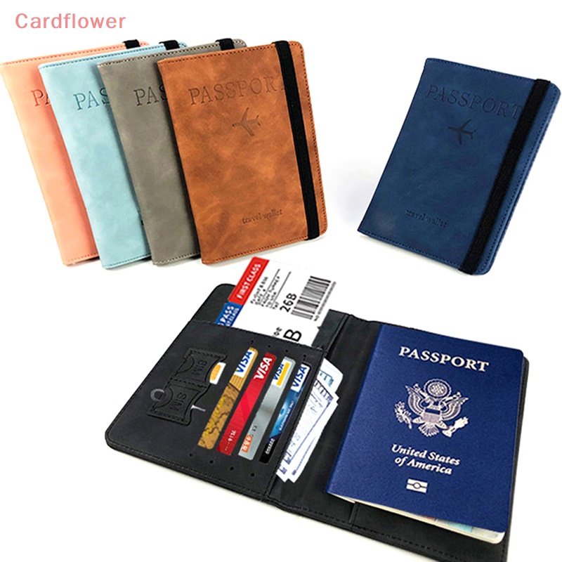 Ví Da PU Đựng Hộ Chiếu / Thẻ Tín Dụng < Cardflower > RFID Phong Cách Vintage Dành Cho Nam Và Nữ