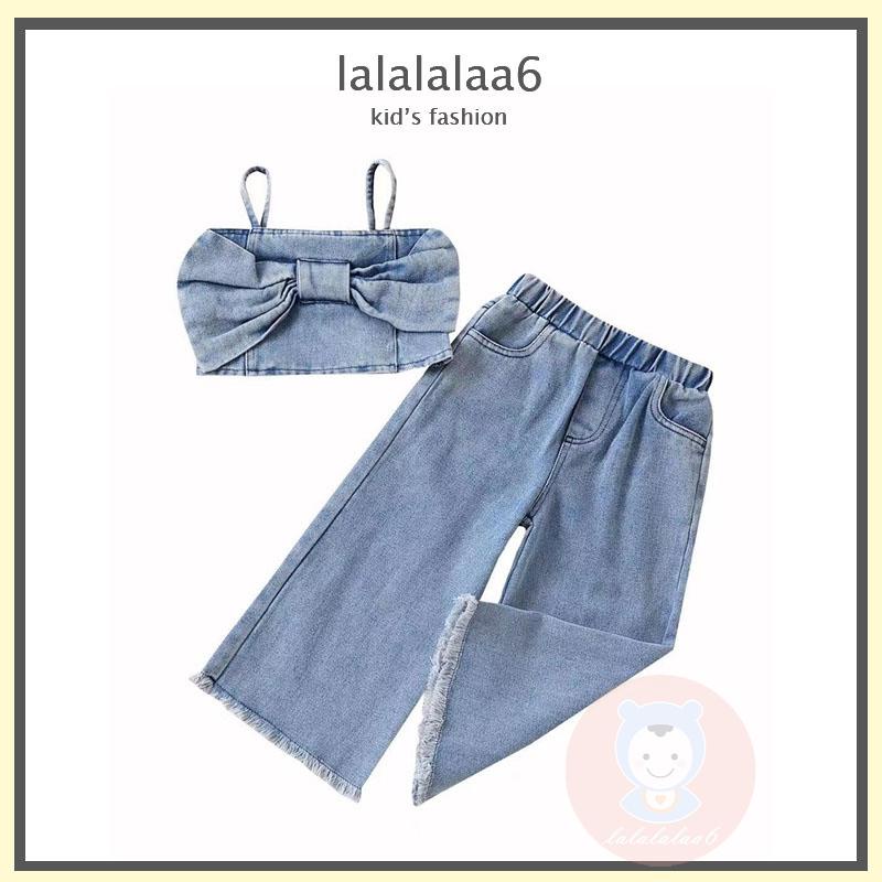 Set Áo Hai Dây Denim + Quần Jean Lưng Thun Thời Trang Cho Bé Gái LAA6