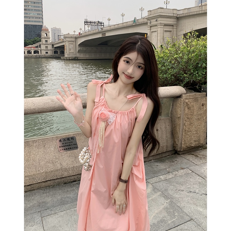 Đầm Hai Dây Dáng Dài Rộng Thắt Nơ In Hoa Thời Trang Mùa Hè Hàng Mới Dành Cho Bạn Nữ