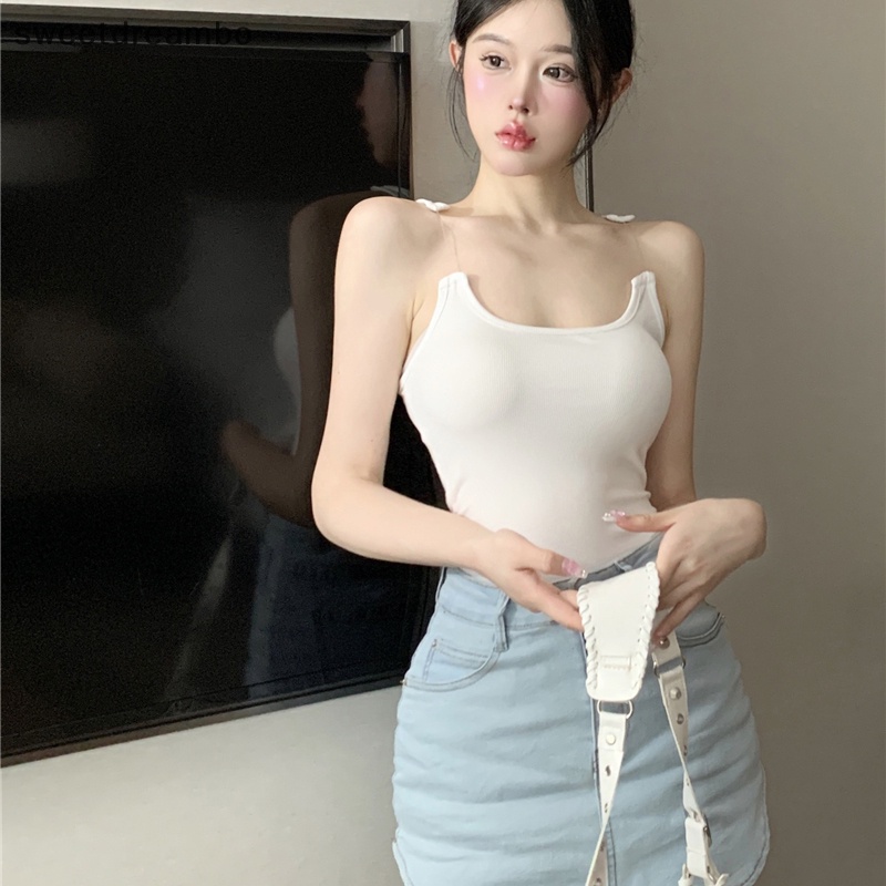 Áo Hai dây đeo vai vô hình mùa hè Áo ba lỗ mỏng không tay gợi cảm màu trơn cho nữ drn