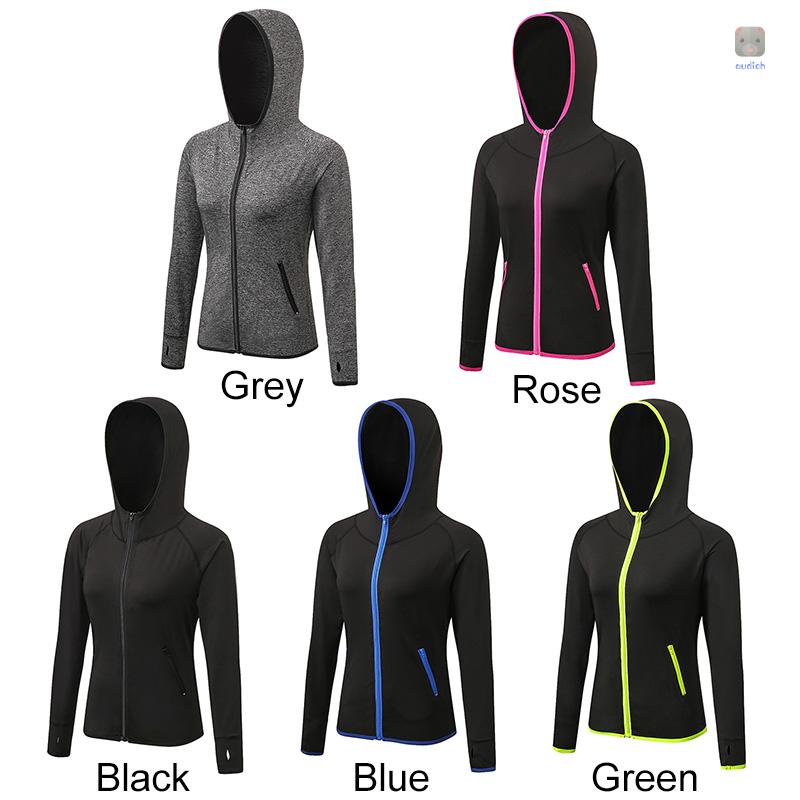 Áo Khoác Thể Thao Tay Dài Có Nón Khóa Kéo Nhanh Khô Thời Trang Cho Nữ