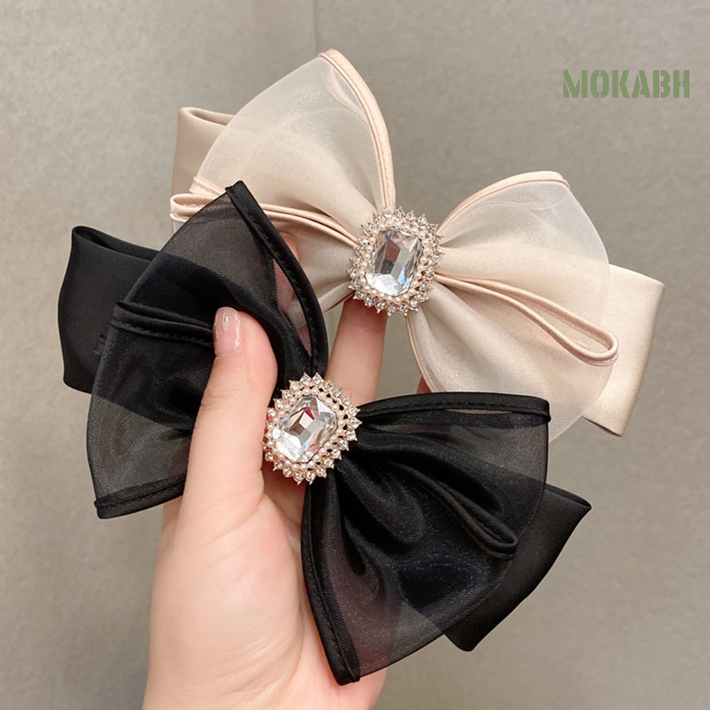 Kẹp Tóc Hình Nơ Lưới Đính Đá Ngọt Ngào Phong Cách Hàn Quốc