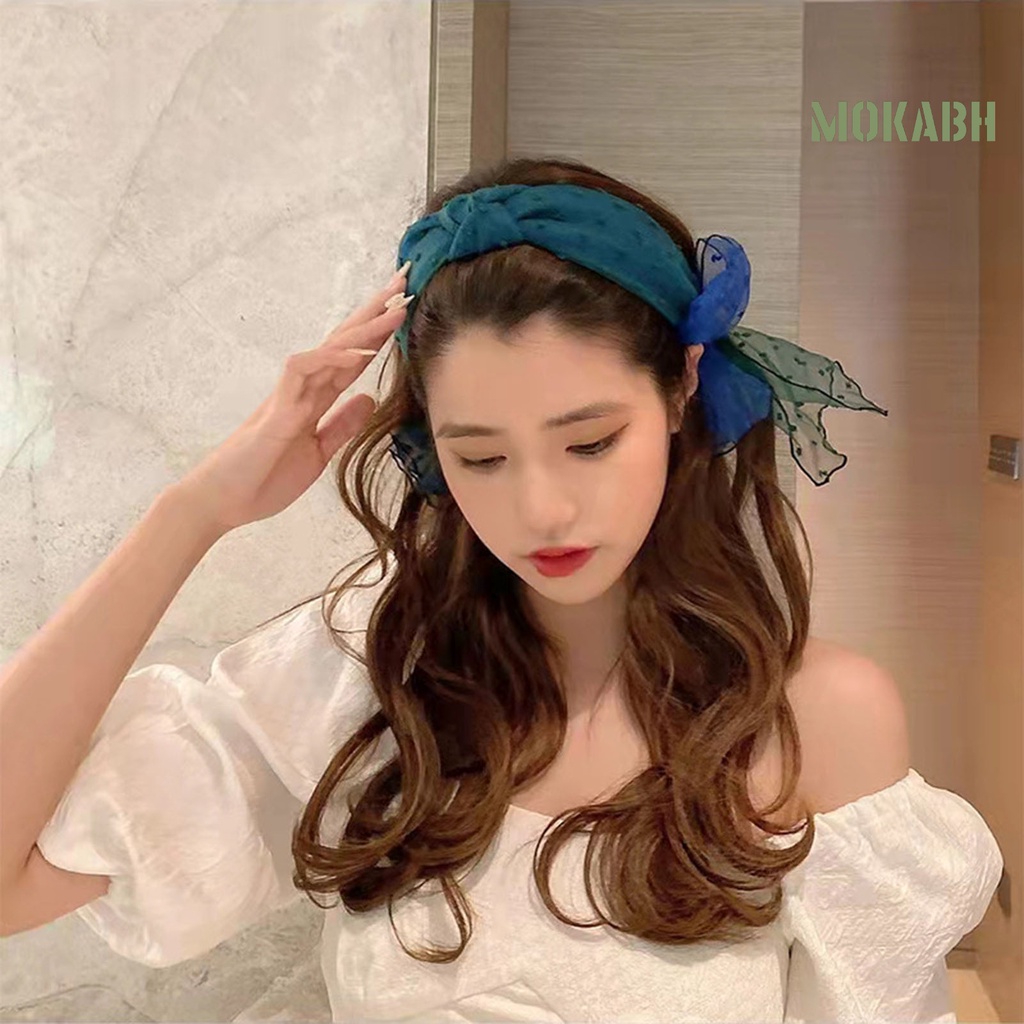 Băng Đô Vải Mềm Mại Bản Rộng Chống Trượt Màu Tương Phản Phong Cách Cổ Điển Dành Cho Bạn Nữ