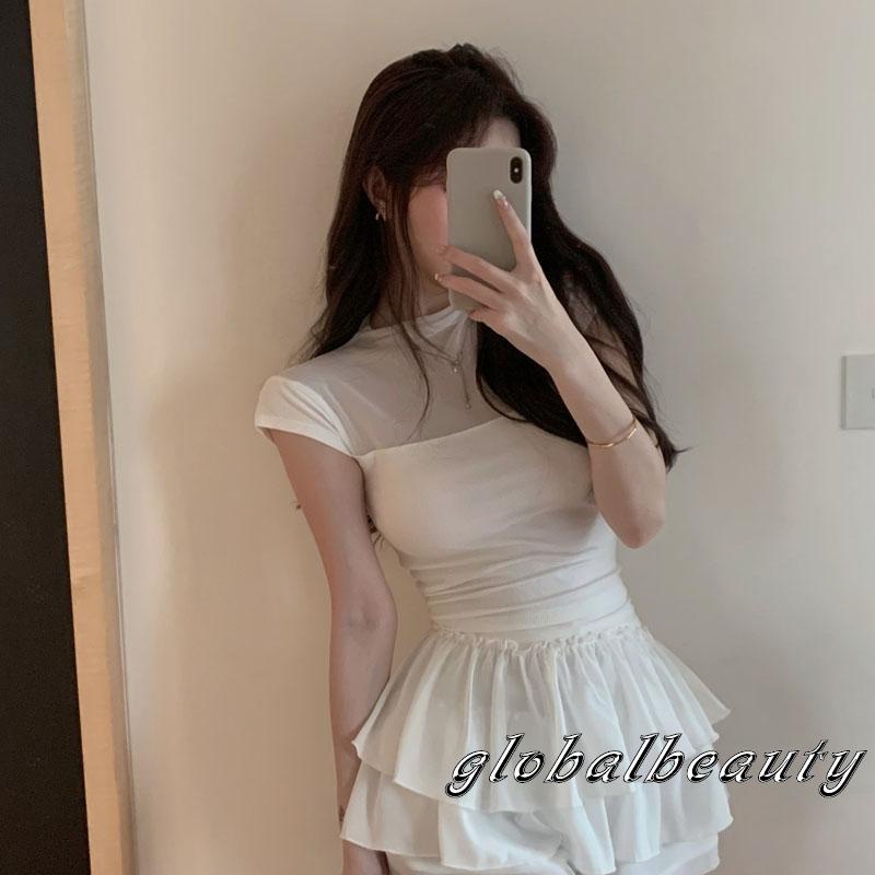 Áo Thun Crop Top Tay Ngắn Phối Lưới Mỏng Thời Trang Mùa Hè Cho Nữ