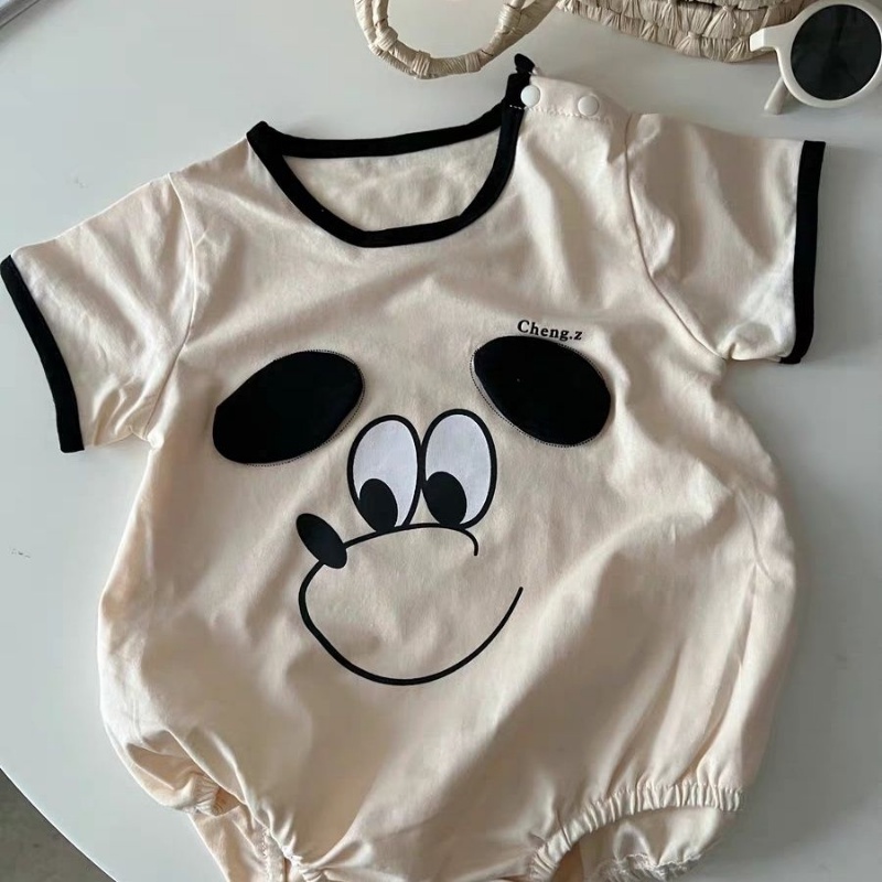 Áo Liền Quần Tam Giác Tay Ngắn In Hình Chú Chó Hoạt Hình Bằng Vải Cotton Thời Trang Mùa Hè Cho Bé Sơ Sinh 0-2