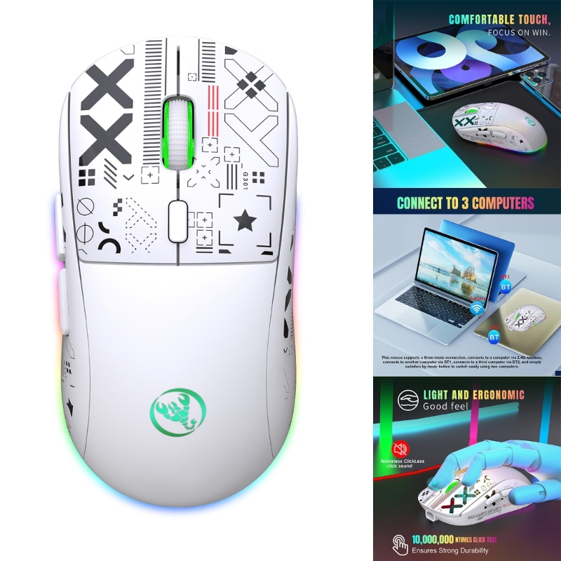 Chuột không dây BTM T90 3 Chế Độ 2 4G- + Bluetooth 3600dpi RGB