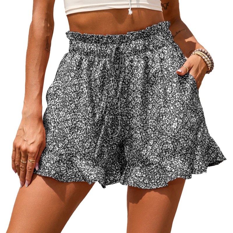 Quần Short Đi Biển Lưng Thun Rút Dây Dáng Rộng Nhanh Khô In Họa Tiết Hoa Thời Trang Mùa Hè Cho Nữ