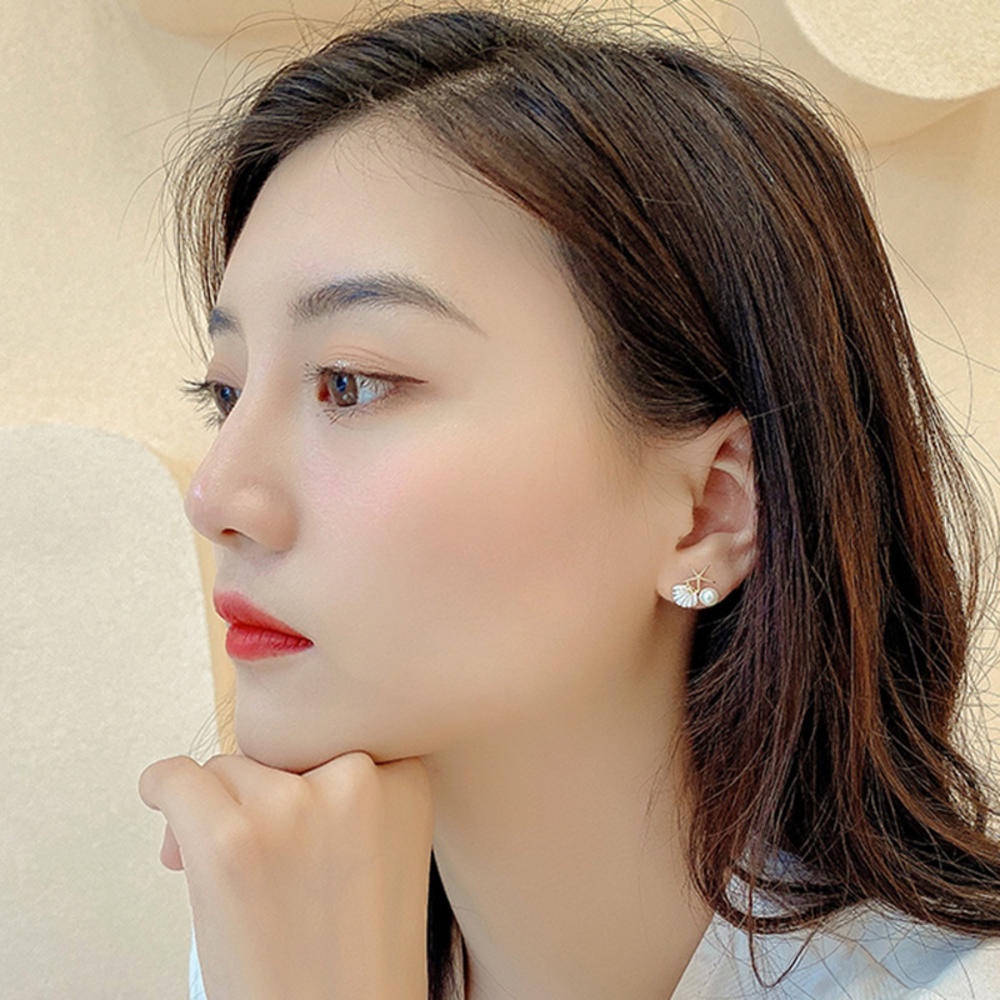 Bông Tai Hình Vỏ Sò Sao Biển Đính Đá Zircon Phong Cách Âu Mỹ Đơn Giản Thời Trang Cho Nữ