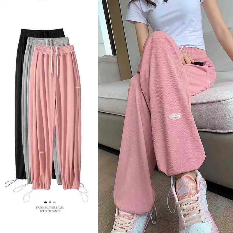 Quần Lụa Lạnh Mỏng Dáng Rộng Lưng Cao Rút Dây Thời Trang Mùa Hè Cho Nữ