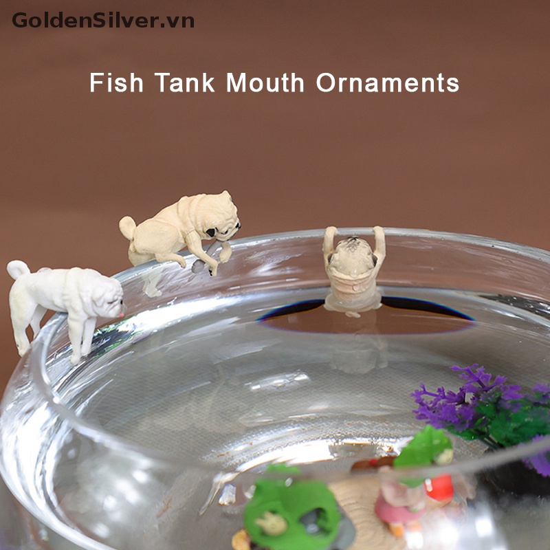 Đồ Trang Trí Bể Cá Hình Chú Chó / Cá Leo Trèo Màu Vàng Kim Bằng Nhựa Resin Đáng Yêu