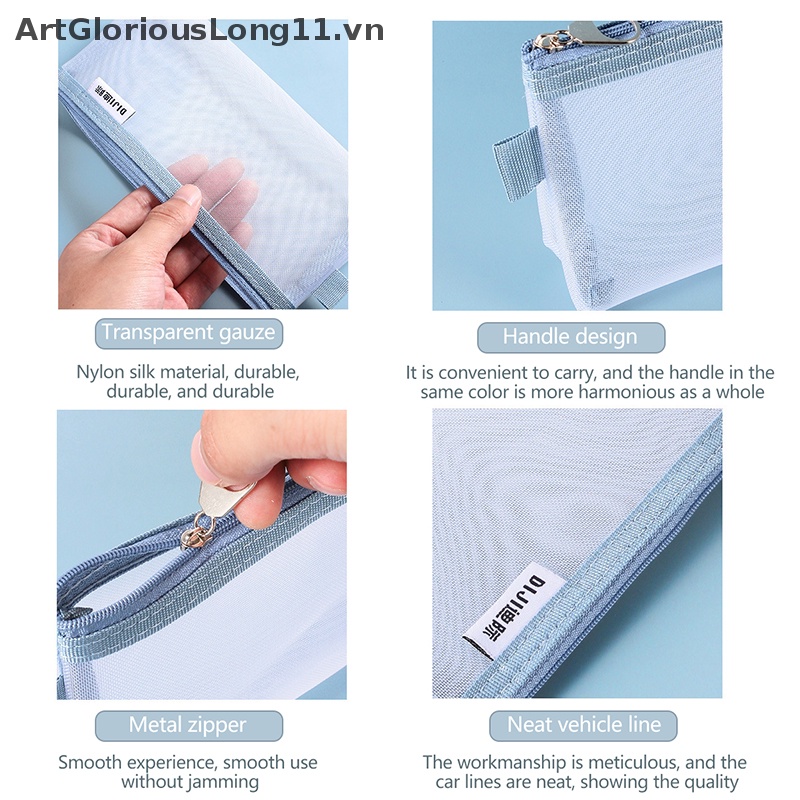 Túi Đựng Bút Dạng Lưới Trong Suốt Có Khóa Kéo Tiện Dụng Cho Học Sinh