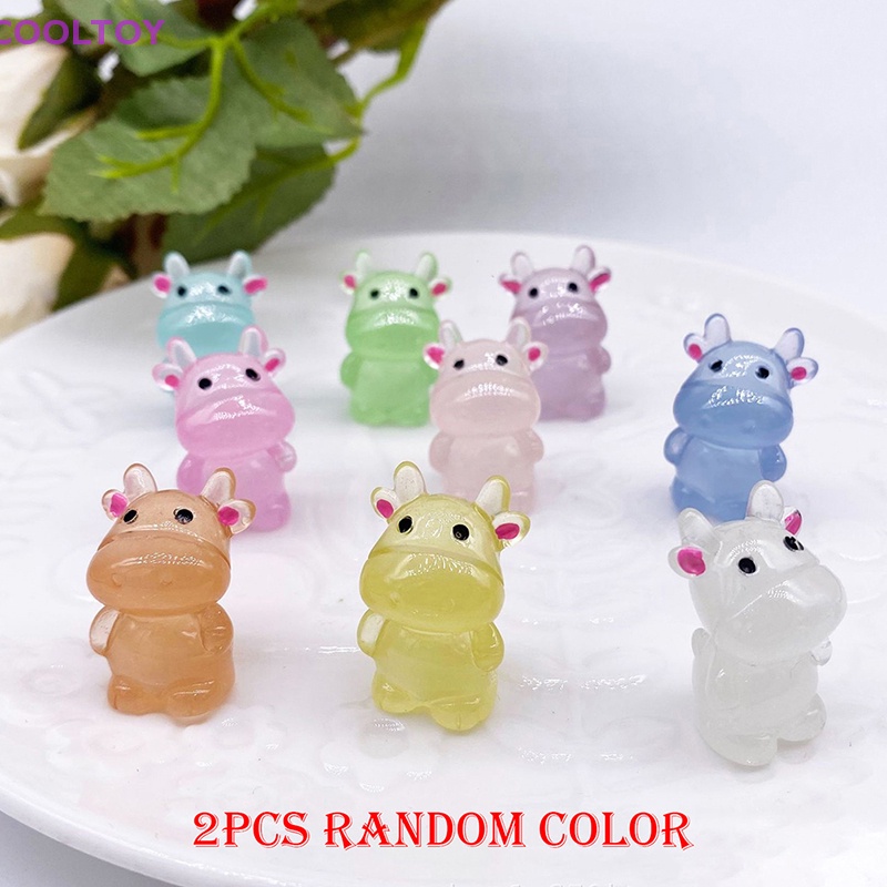 Cooltoy Bộ 2 Tượng Bò Sữa Trấu Hoạt Hình Trung Hoa Dạ Quang Thu Nhỏ Trang Trí Tiểu Cảnh