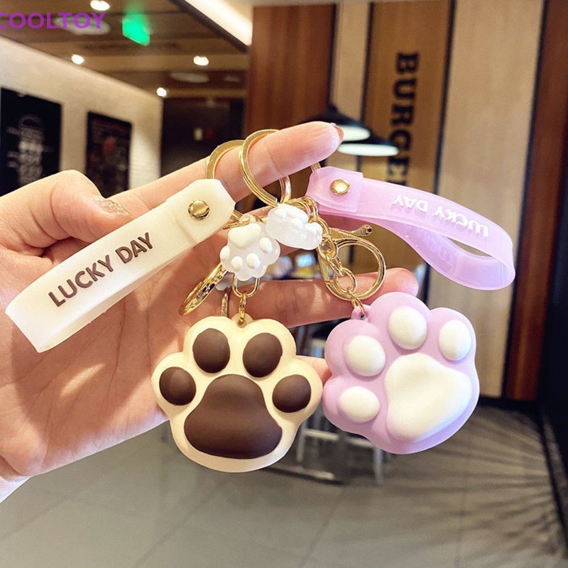 Móc Chìa Khóa Bằng Cao Su Pvc Mềm Hình Chân Mèo Hoạt Hình Chống Thất Lạc Cho Xe Hơi