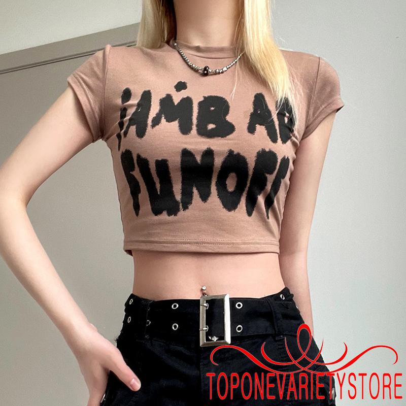 Áo Thun Tay Ngắn In Chữ Y2K Thời Trang Cho Nữ