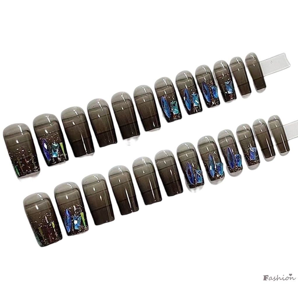 Móng Tay Giả Màu Đen Đính Đá Nhiều Màu Sắc Hợp Thời Trang Cho Nữ