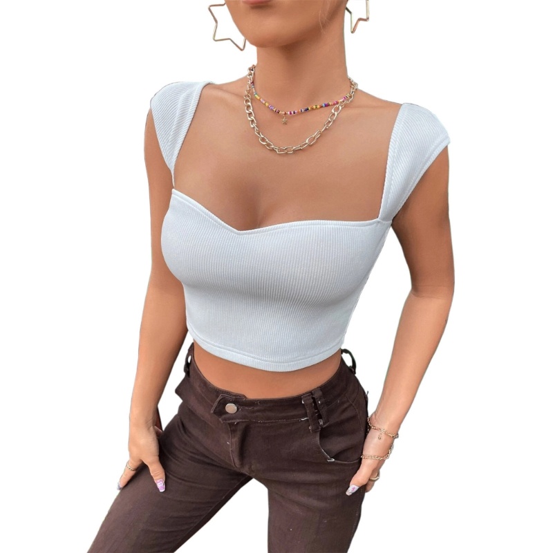 Áo Dệt Kim Sát Nách Cổ Vuông Màu Trơn Dáng Ôm Gợi Cảm Cho Bạn Gái