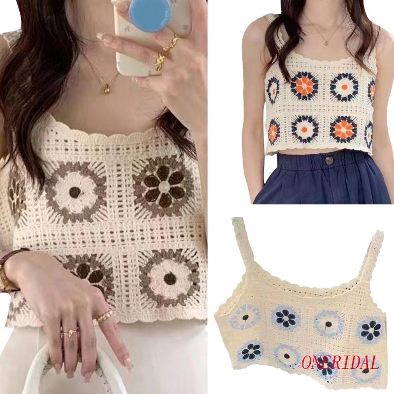 Áo Croptop Dệt Kim Không Tay Khoét Lỗ Họa Tiết Hoa Thời Trang Đi Biển Cho Nữ