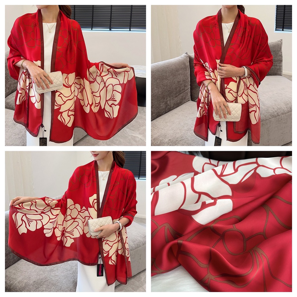 Khăn Choàng Cổ Cỡ Lớn 180X90Cm In Họa Tiết Hoa Đỏ Sang Trọng Thời Trang Cho Nữ
