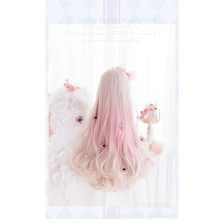 Tóc Giả Dài Cuộn Tròn Màu Hồng Gradient Phong Cách Lolita Cho Nữ