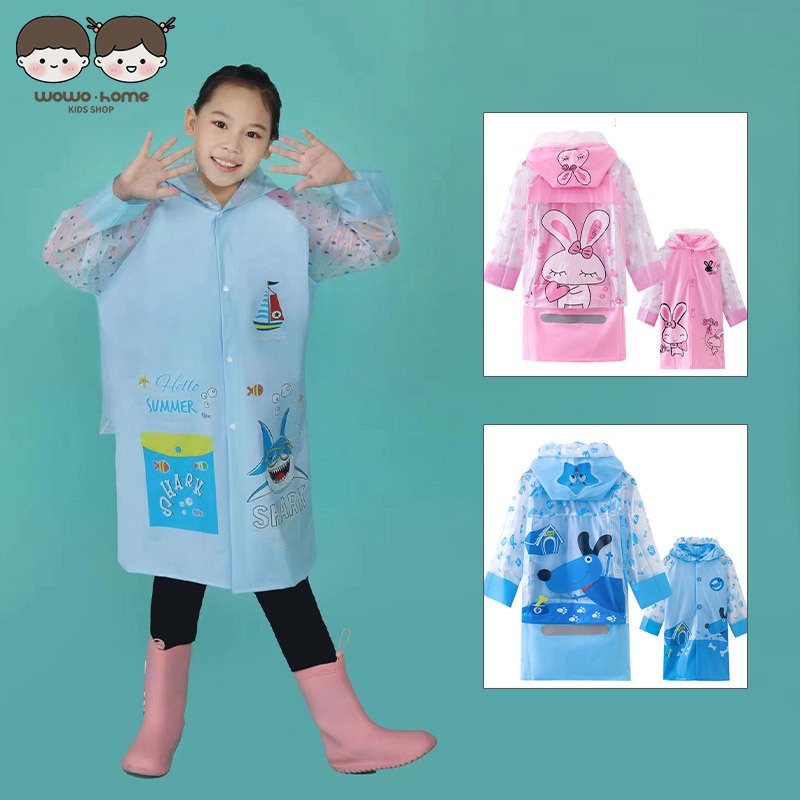 Áo Mưa PVC Có Mũ Trùm Đầu Hình Đôi Cánh Cho Trẻ Em Ở Nhà Wo Wo Wo