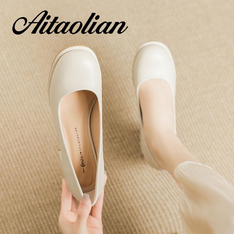 Giày Cao Gót 5cm Da Thật Mũi Vuông Phong Cách retro Anh Quốc Cho Nữ