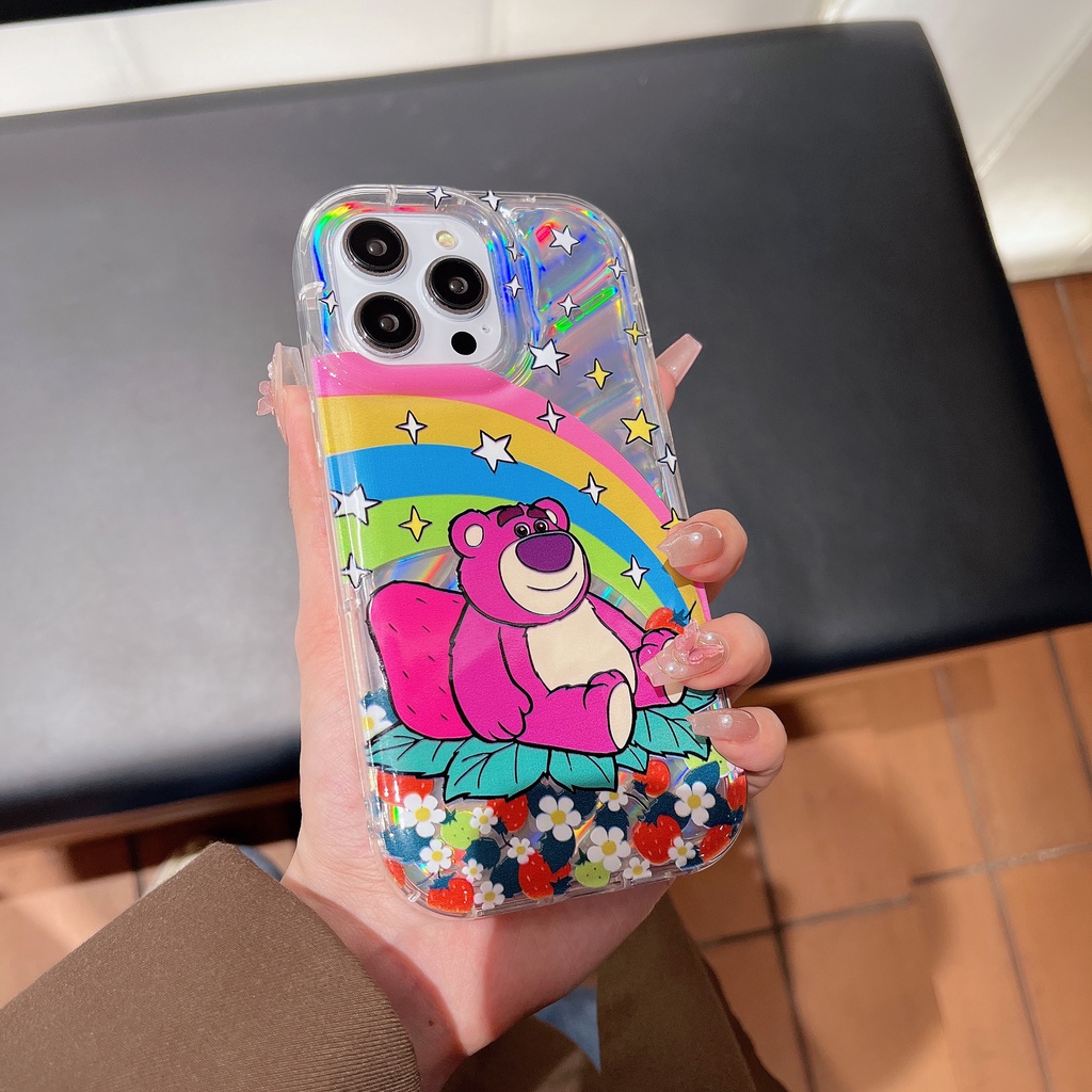Ốp Điện Thoại TPU Dẻo Màu Laser Họa Tiết Gấu Dâu Tây / Gấu Pooh Dễ Thương Chống Rơi Cho iPhone 12 13 14 Pro Max