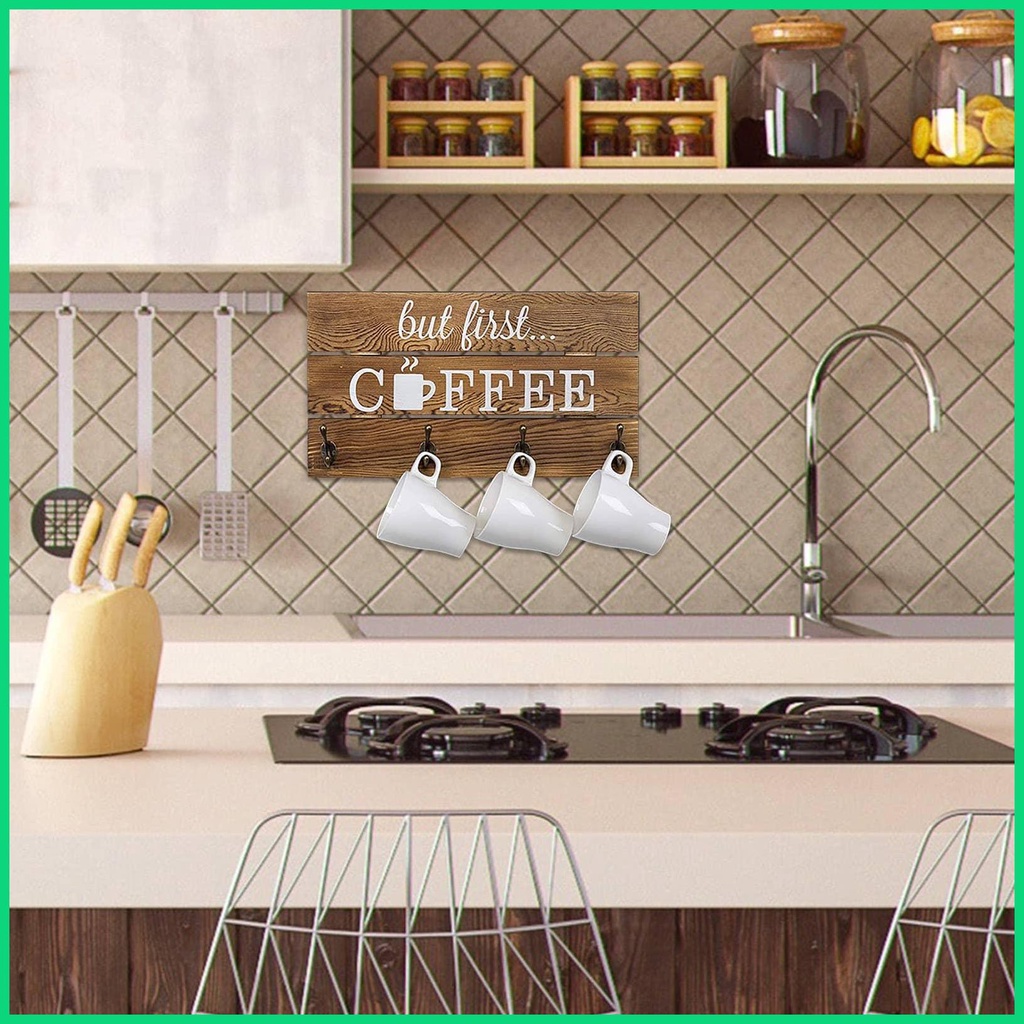 Giá Đỡ Cốc Cà Phê Gắn Tường Kèm 4 Móc Kim Loại Sắp Xếp Gọn Gàng Cho Nhà Ở / Văn Phòng / Iwvn Jwvn