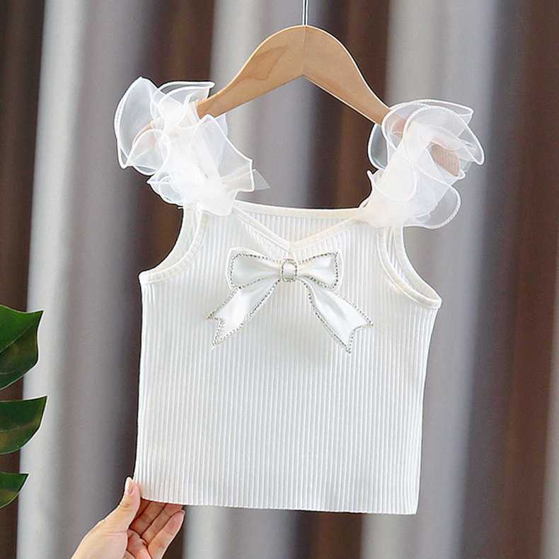 Áo Lưới Không Tay Thắt Nơ Thời Trang Mùa Hè Cho Bé Gái