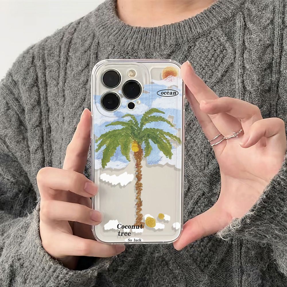 ✅Ốp Điện Thoại Mềm Chống Sốc Họa Tiết Cây Dừa Đơn Giản Cho Iphone 1113 14pro maxplus 1278 6In