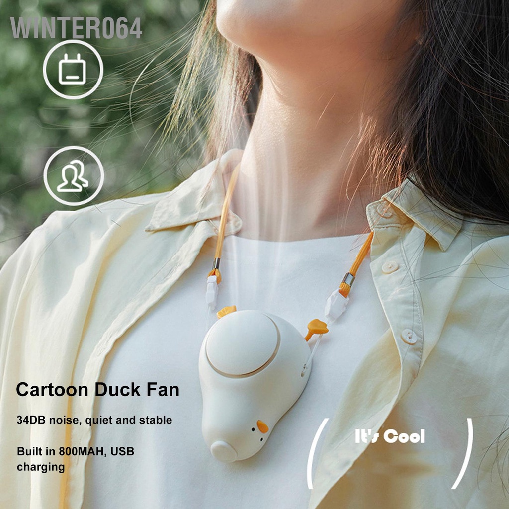 Winter064 Quạt Treo Cổ Hình Con Vịt Nhỏ Sạc USB Vòng Có Dây Tích Hợp Pin