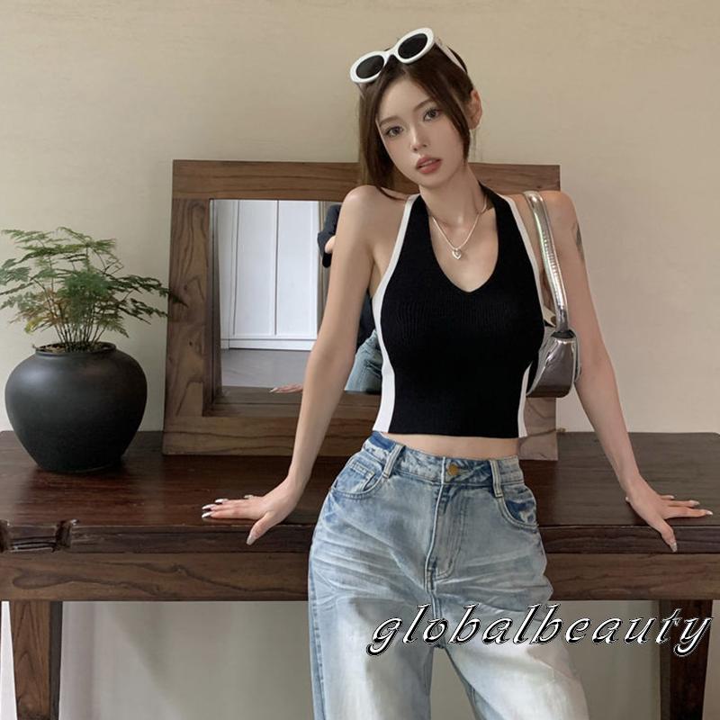 Áo Croptop Sát Nách Màu Sắc Tương Phản Thời Trang Mùa Hè Cho Nữ