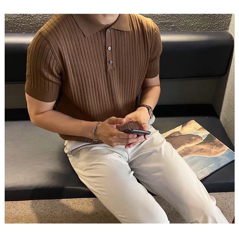 Áo Polo Nam Dệt Kim Slimfit Màu Trơn  Thiết Kế Đơn Giản Thời Trang Công Sở Cho Phong Cách Hàn Quốc