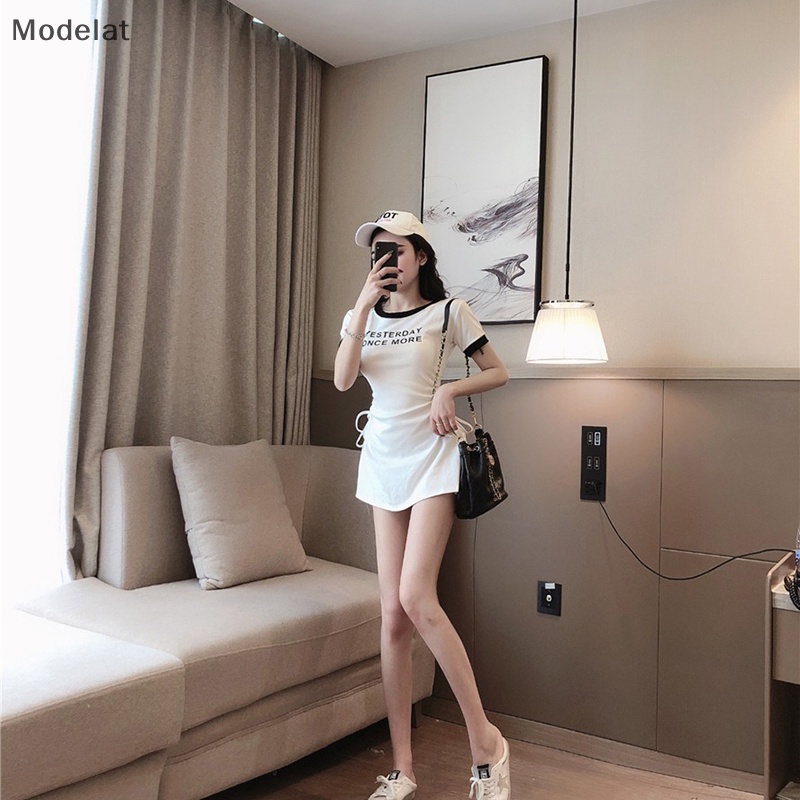 Đầm Mini Cổ Tròn In Chữ Phong Cách Hàn Quốc Thời Trang Mùa Hè Cho Nữ