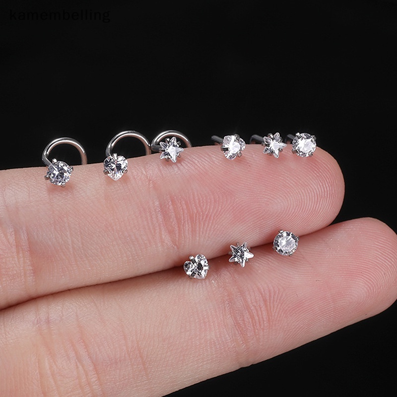 Set 3 Khuyên Mũi Thép Không Gỉ Đính Đá Thời Trang Cho Nữ