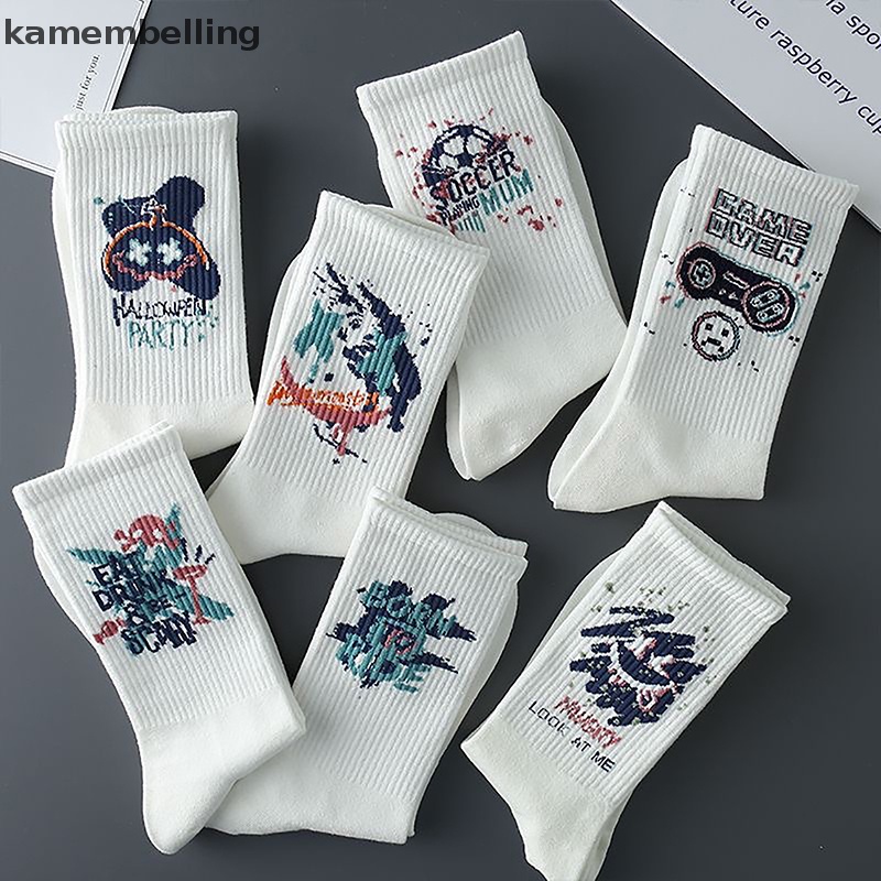 1 Đôi Vớ Cotton Polyester Màu Trắng Họa Tiết Hoạt Hình Vui Nhộn Phong Cách Punk Unisex