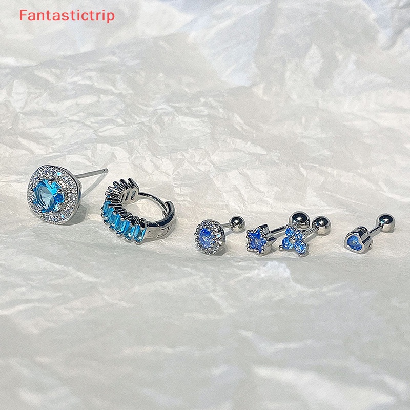 1 Khuyên Tai Xoắn Ốc Đính Đá Zircon Xanh Dương Thời Trang Mới