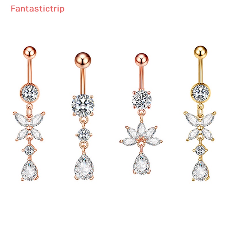 [Fantastictrip] Khuyên Rốn Bằng Thép Không Gỉ Dát Đá Zircon Hình Bướm Cho Nữ Mới