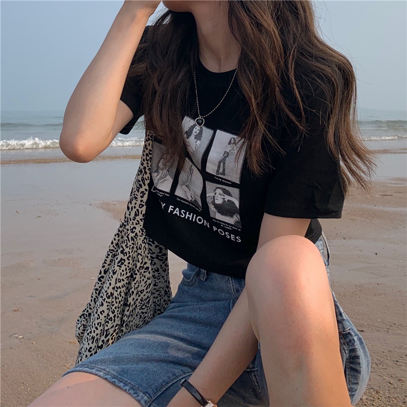 SUXI Áo Croptop Chất Liệu Cotton Dáng Ôm In Họa Tiết Phong Cách Cổ Điển Thời Trang Mùa Hè Cho Nữ