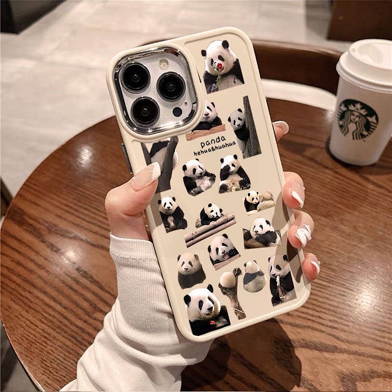 Ốp điện thoại hình hoa và gấu trúc khổng lồ cặp đôi thích hợp cho Apple 14promax 8plus 7P 11pro 0C2O