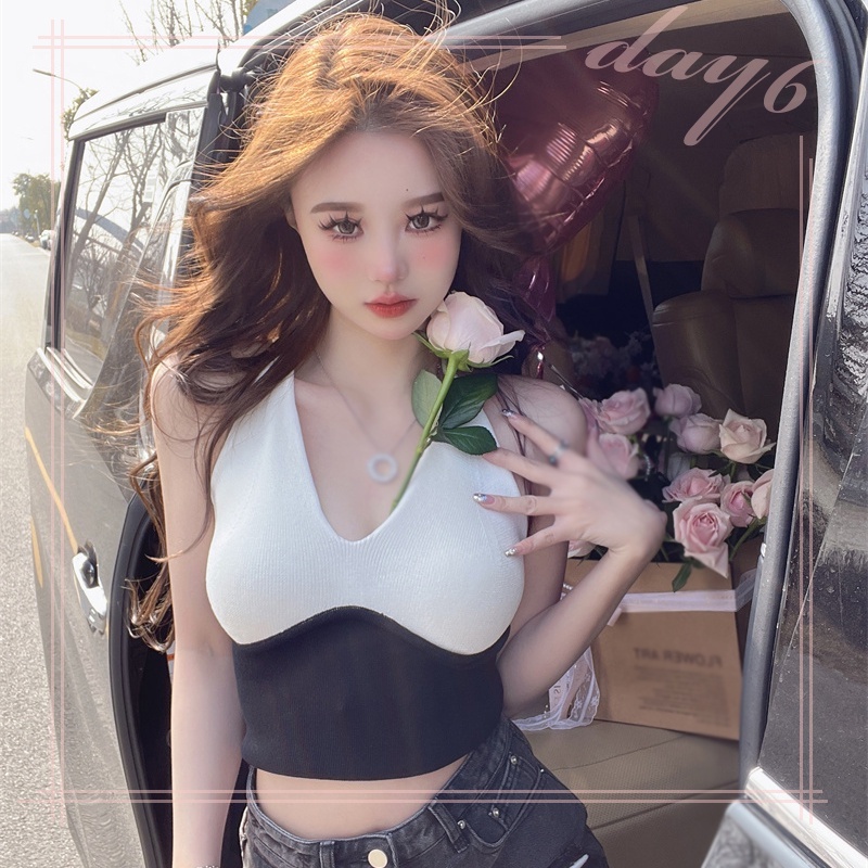 Áo Dệt Kim Sát Nách Cổ Chữ V Thời Trang Mùa Hè Phong Cách Hàn Quốc Cho Nữ