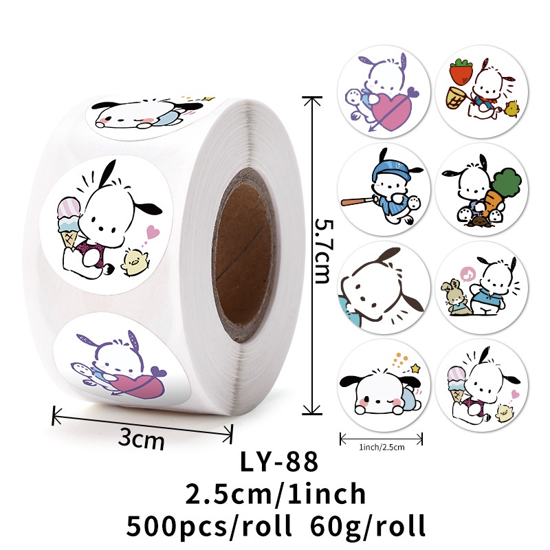 Sanrio Cuộn 500 Miếng Dán Tròn Họa Tiết Gấu Dâu Tây Dễ Thương