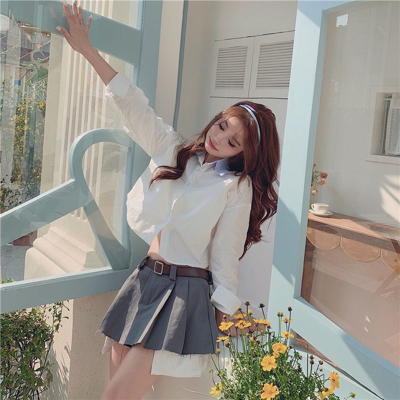 Áo Sơ Mi Nữ Tay Dài Cổ Polo Màu Hồng Thời Trang