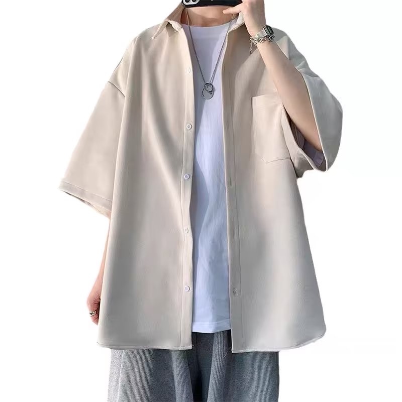 Áo Sơ Mi Tay Ngắn Màu Sắc Trơn Phong Cách Nhật Bản Thời Trang Mùa Hè Cho Nam Và Nữ